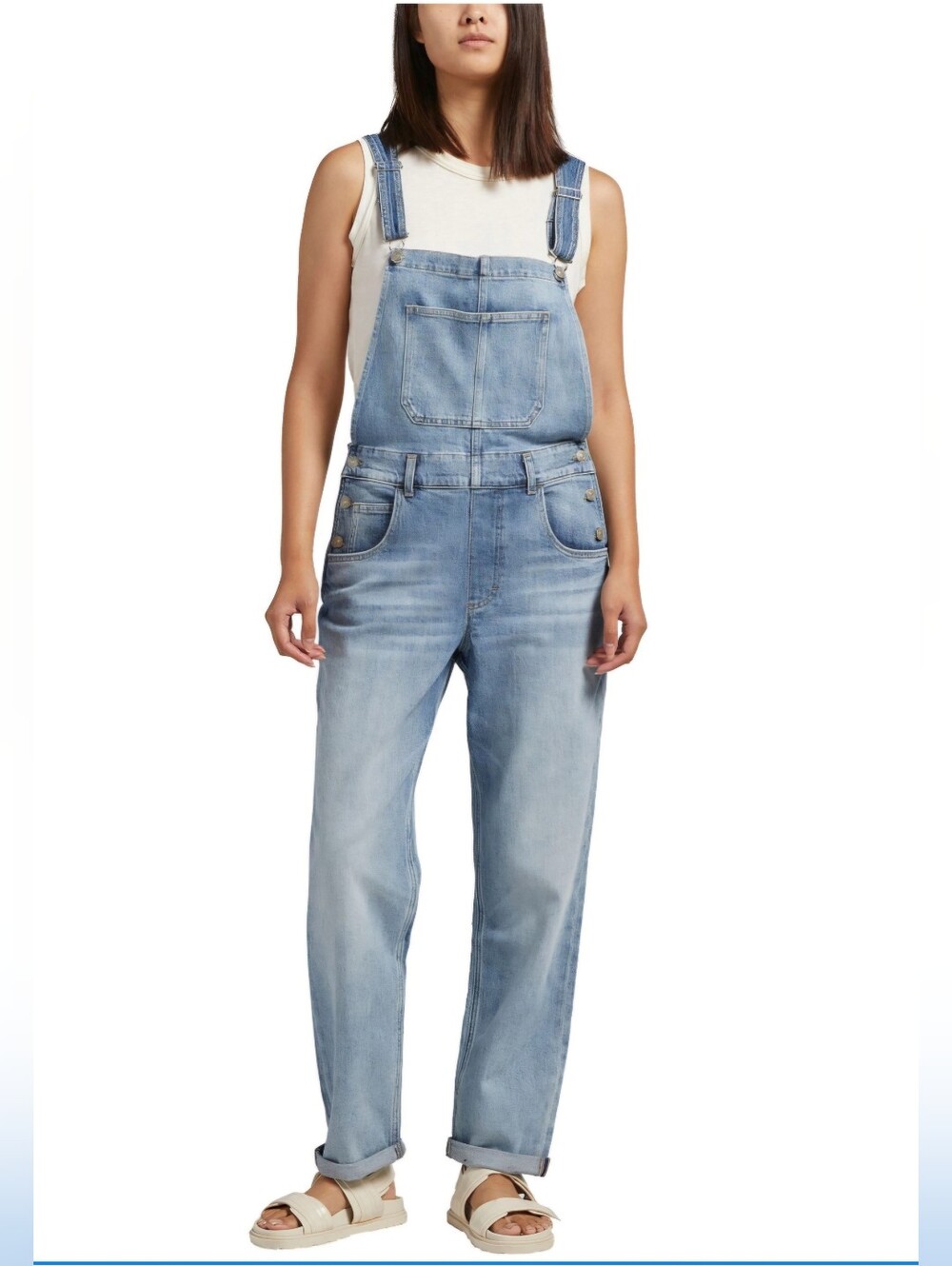 SILVER Women's Baggy Straight Leg Jeans Overalls. Light Wash. Size Large.